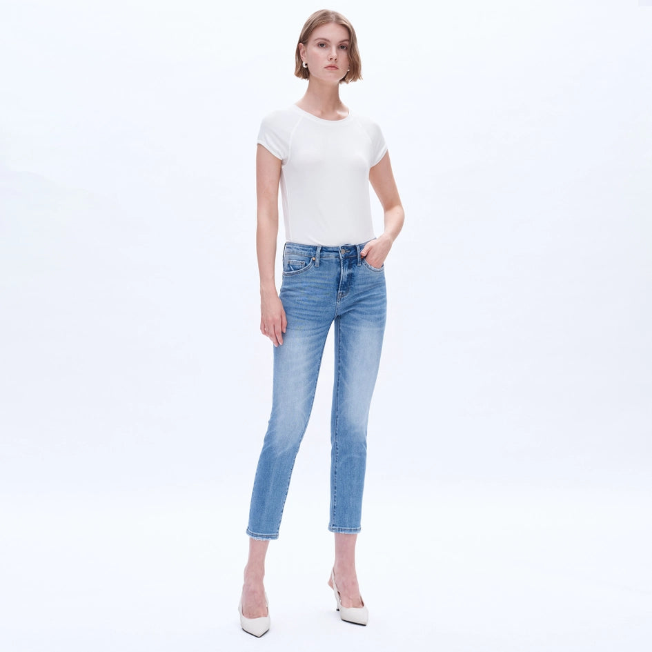 Mid Rise Crop Slim Straight Jeans with Finished Hem FAIRY BLUE-Jeans-BAYEAS-24-FAIRY BLUE-Urbanheer