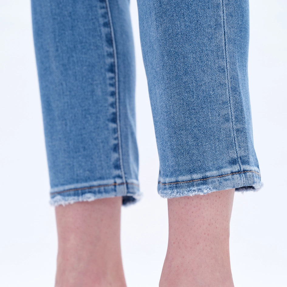 Mid Rise Crop Slim Straight Jeans with Finished Hem FAIRY BLUE-Jeans-BAYEAS-24-FAIRY BLUE-Urbanheer