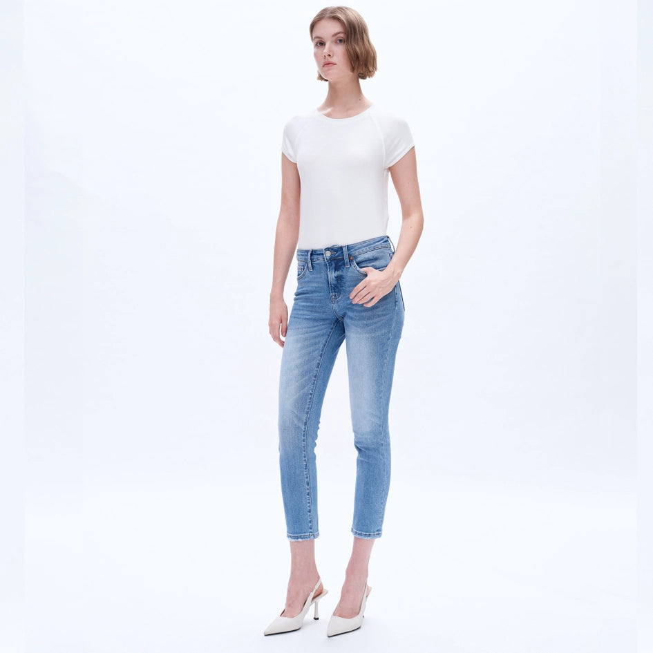 Mid Rise Crop Slim Straight Jeans with Finished Hem FAIRY BLUE-Jeans-BAYEAS-24-FAIRY BLUE-Urbanheer
