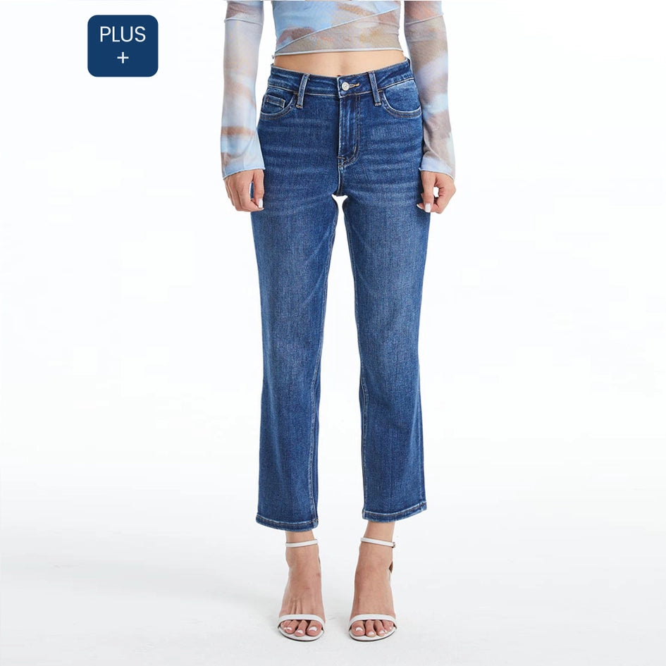 Mid Rise Crop Straight Jeans with Finished Hem DARK BLUE-Jeans-BAYEAS-14W-DARK BLUE-Urbanheer