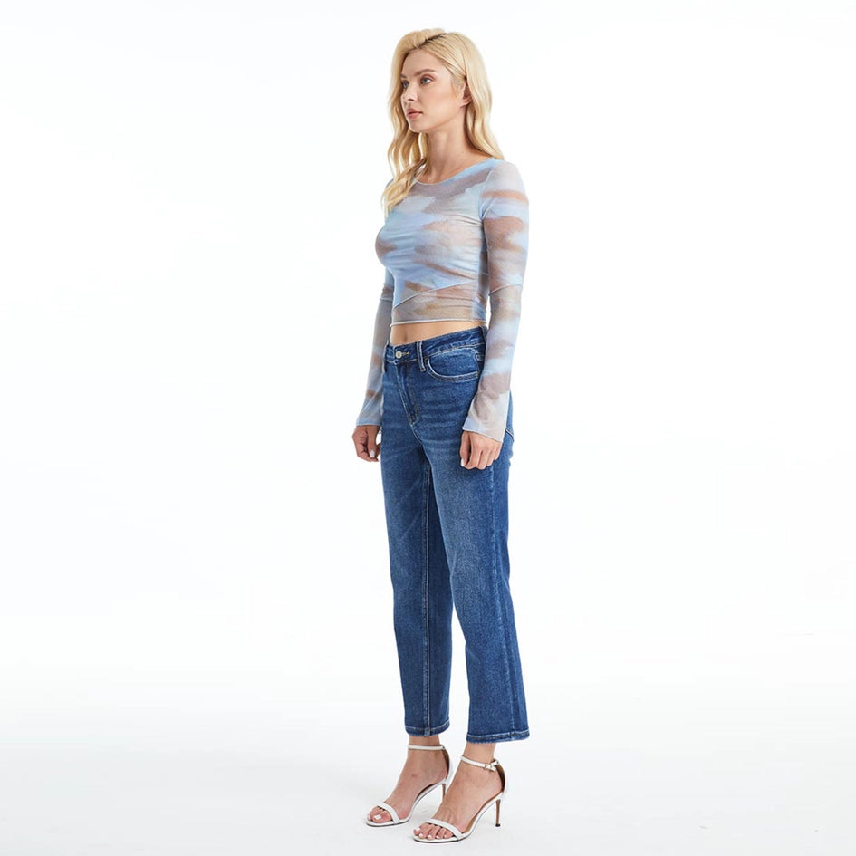 Mid Rise Crop Straight Jeans with Finished Hem DARK BLUE-Jeans-BAYEAS-14W-DARK BLUE-Urbanheer