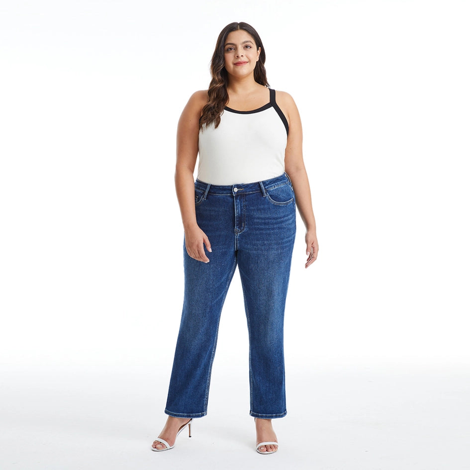 Mid Rise Crop Straight Jeans with Finished Hem DARK BLUE-Jeans-BAYEAS-14W-DARK BLUE-Urbanheer