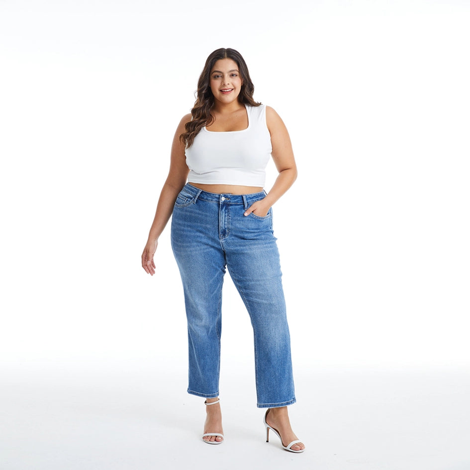 Mid Rise Crop Straight Jeans with Finished Hem MEDIUM BLUE-Jeans-BAYEAS-14W-MEDIUM BLUE-Urbanheer
