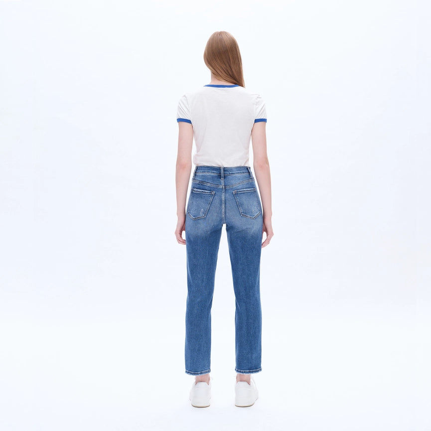 Mid Rise Crop Straight Jeans with Finished Hem MEDIUM BLUE-Jeans-BAYEAS-24-MEDIUM BLUE-Urbanheer