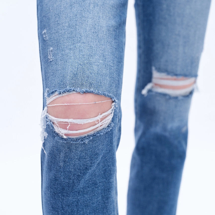 Mid Rise Crop Straight Jeans with Finished Hem MEDIUM BLUE-Jeans-BAYEAS-24-MEDIUM BLUE-Urbanheer