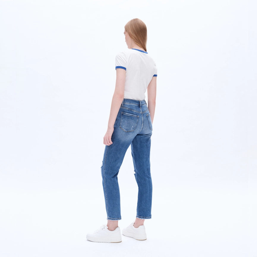 Mid Rise Crop Straight Jeans with Finished Hem MEDIUM BLUE-Jeans-BAYEAS-24-MEDIUM BLUE-Urbanheer