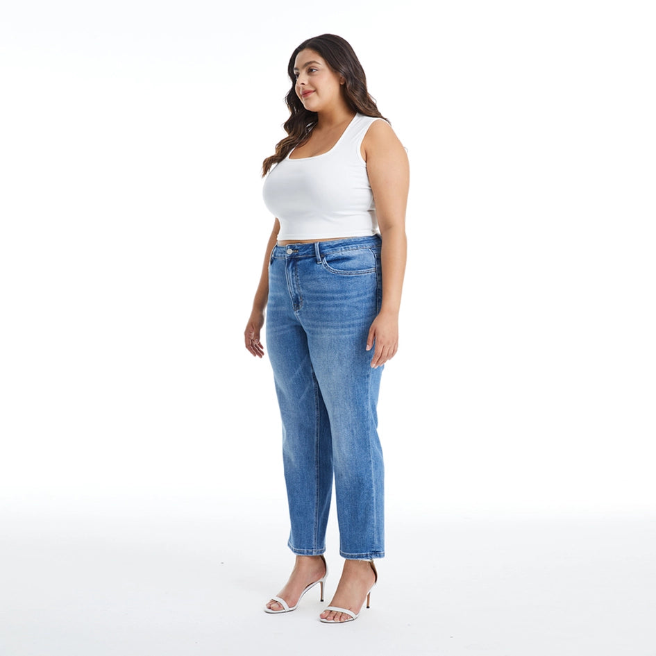 Mid Rise Crop Straight Jeans with Finished Hem MEDIUM BLUE-Jeans-BAYEAS-14W-MEDIUM BLUE-Urbanheer