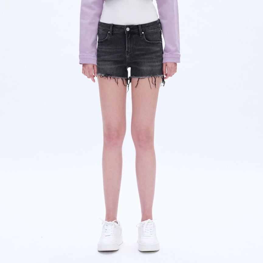 Mid Rise Denim Shorts with Frayed Hem BLACKICE-Shorts-BAYEAS-24-BLACKICE-Urbanheer