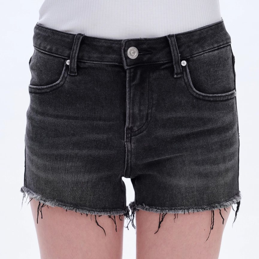 Mid Rise Denim Shorts with Frayed Hem BLACKICE-Shorts-BAYEAS-24-BLACKICE-Urbanheer