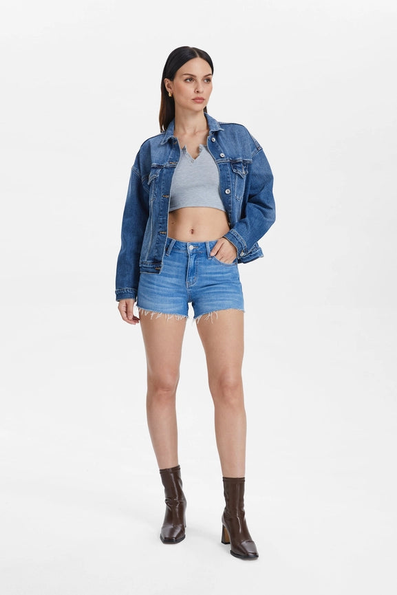Mid Rise Denim Shorts with Raw Hem ANITA BLUE-Shorts-BAYEAS-XS-ANITA BLUE-Urbanheer