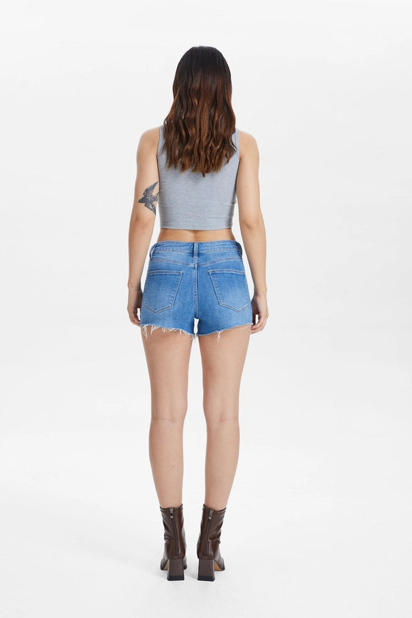Mid Rise Denim Shorts with Raw Hem ANITA BLUE-Shorts-BAYEAS-XS-ANITA BLUE-Urbanheer