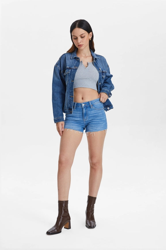 Mid Rise Denim Shorts with Raw Hem ANITA BLUE-Shorts-BAYEAS-XS-ANITA BLUE-Urbanheer