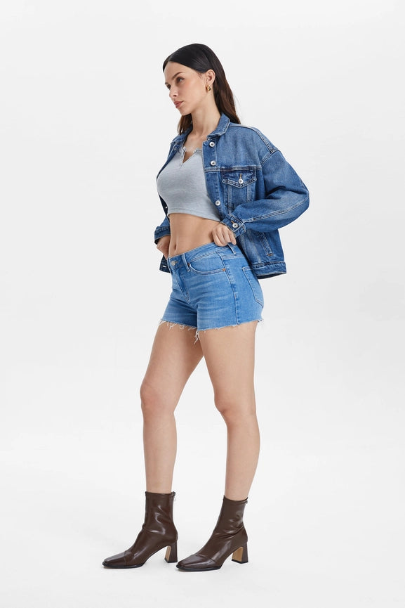 Mid Rise Denim Shorts with Raw Hem ANITA BLUE-Shorts-BAYEAS-XS-ANITA BLUE-Urbanheer