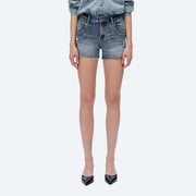 Mid Rise Denim Shorts with Raw Hem ROCK INDIGO-Shorts-BAYEAS-24-ROCK INDIGO-Urbanheer