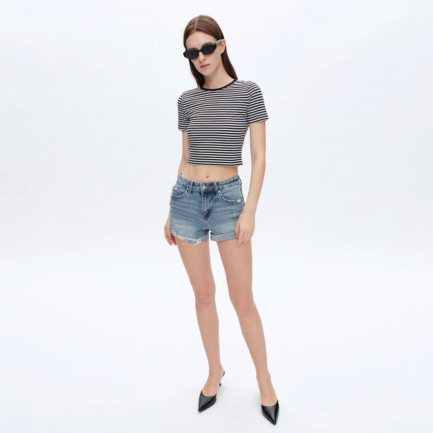 Mid Rise Denim Shorts with Rolled Hem SOUTHERN-Shorts-BAYEAS-XS-SOUTHERN-Urbanheer