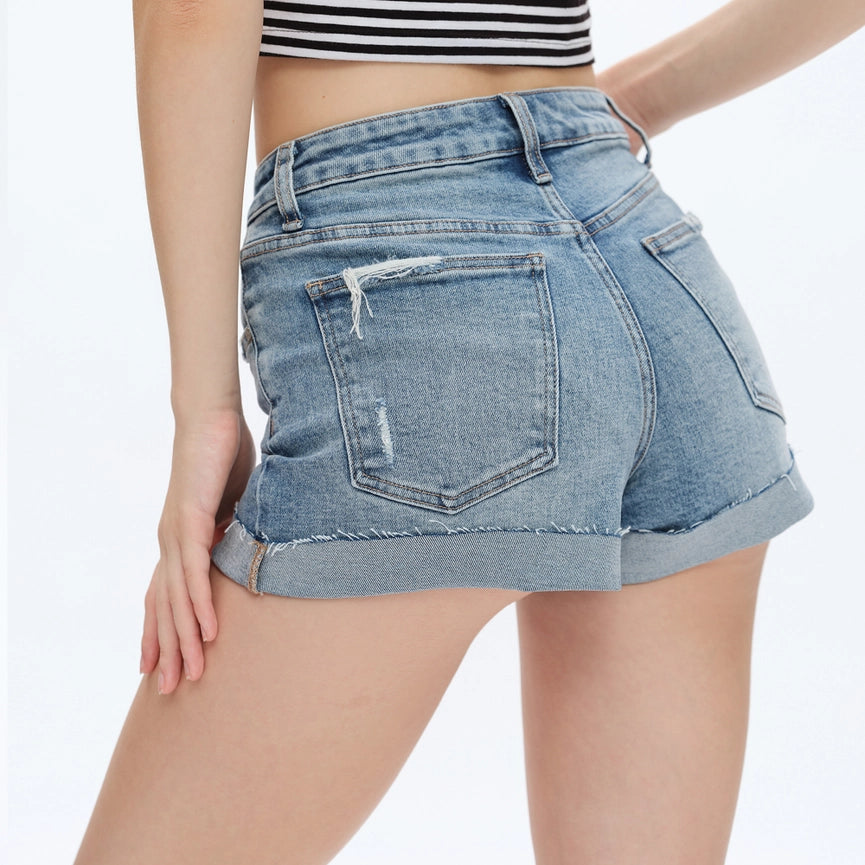 Mid Rise Denim Shorts with Rolled Hem SOUTHERN-Shorts-BAYEAS-XS-SOUTHERN-Urbanheer