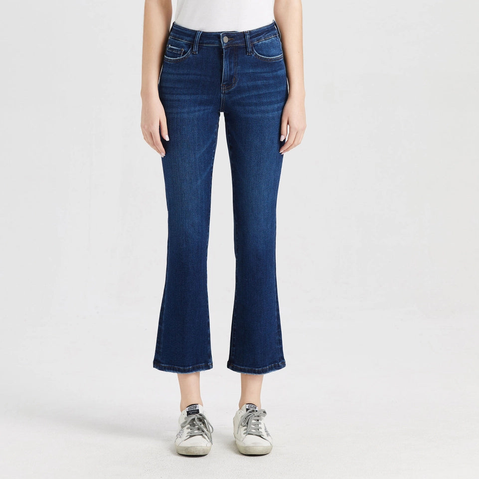 Mid Rise Flare Jeans with Finished Hem DARK BLUE-Jeans-BAYEAS-24-DARK BLUE-Urbanheer