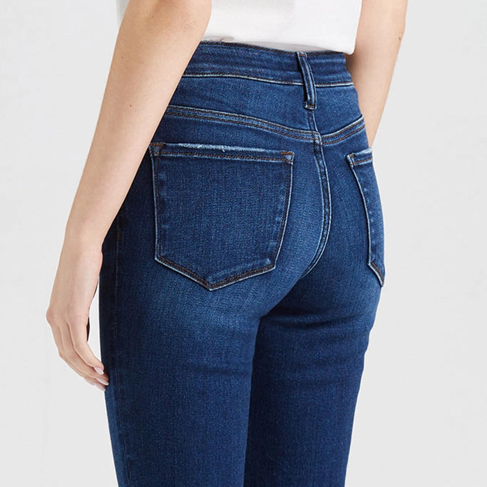 Mid Rise Flare Jeans with Finished Hem DARK BLUE-Jeans-BAYEAS-24-DARK BLUE-Urbanheer