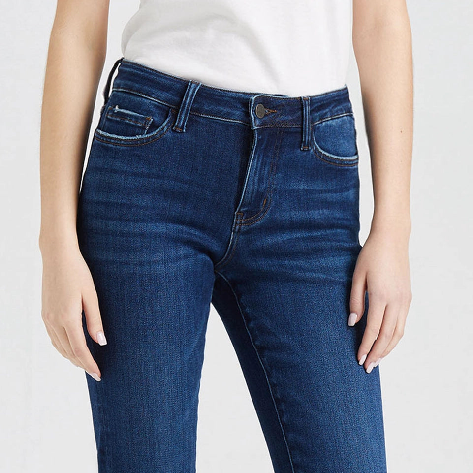 Mid Rise Flare Jeans with Finished Hem DARK BLUE-Jeans-BAYEAS-24-DARK BLUE-Urbanheer