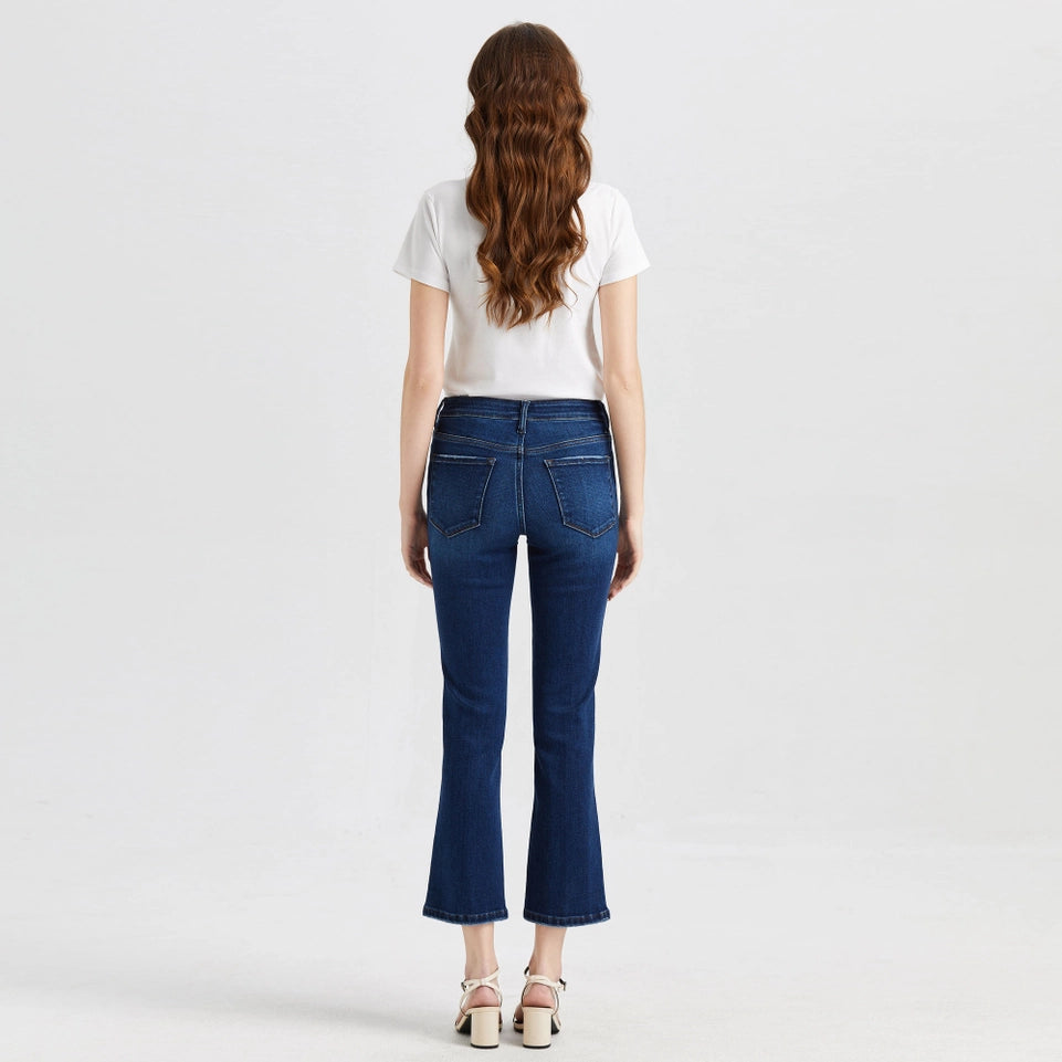 Mid Rise Flare Jeans with Finished Hem DARK BLUE-Jeans-BAYEAS-24-DARK BLUE-Urbanheer