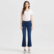 Mid Rise Flare Jeans with Finished Hem DARK BLUE-Jeans-BAYEAS-24-DARK BLUE-Urbanheer