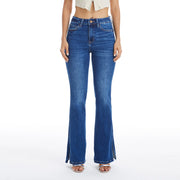 Mid Rise Flare Jeans with Finished Hem(Slit) INDIGO ROCK-Jeans-BAYEAS-24-INDIGO ROCK-Urbanheer