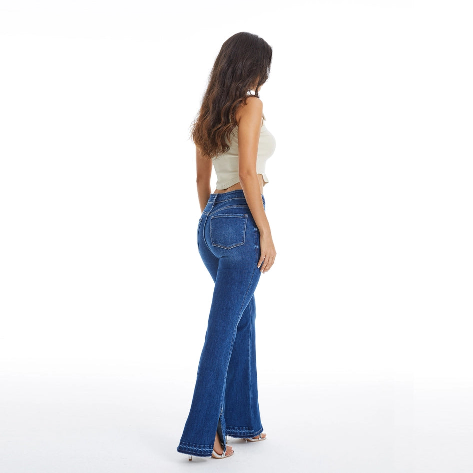 Mid Rise Flare Jeans with Finished Hem(Slit) INDIGO ROCK-Jeans-BAYEAS-24-INDIGO ROCK-Urbanheer