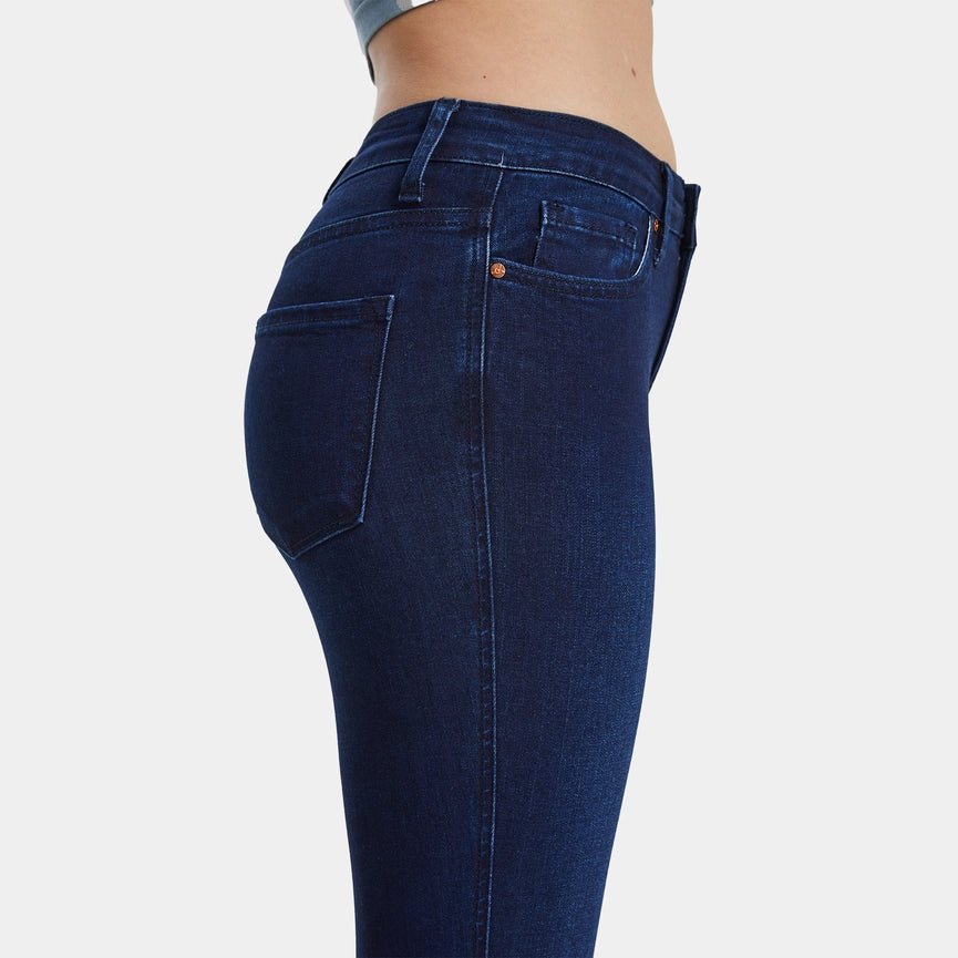 Mid Rise Flare Jeans with Frayed Hem(32'' Inseam) DEEP WATER-Jeans-BAYEAS-24-DEEP WATER-Urbanheer