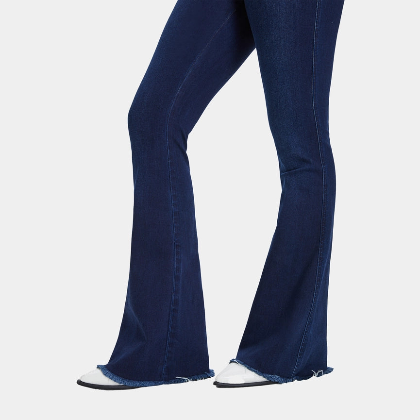Mid Rise Flare Jeans with Frayed Hem(32'' Inseam) DEEP WATER-Jeans-BAYEAS-24-DEEP WATER-Urbanheer