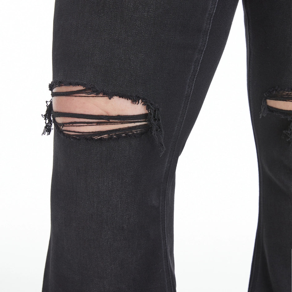 Mid Rise Flare Jeans with Raw Hem BLACK-Jeans-BAYEAS-14W-BLACK-Urbanheer