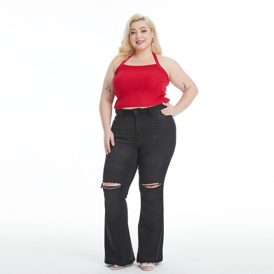 Mid Rise Flare Jeans with Raw Hem BLACK-Jeans-BAYEAS-14W-BLACK-Urbanheer