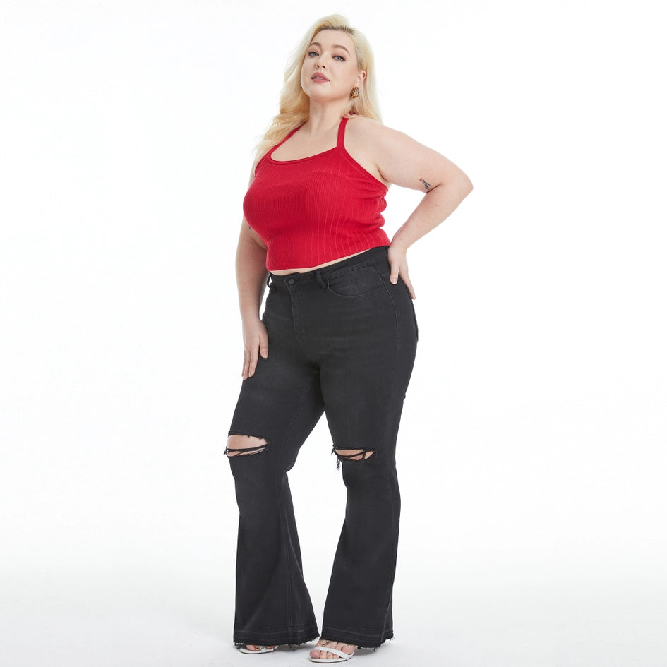 Mid Rise Flare Jeans with Raw Hem BLACK-Jeans-BAYEAS-14W-BLACK-Urbanheer