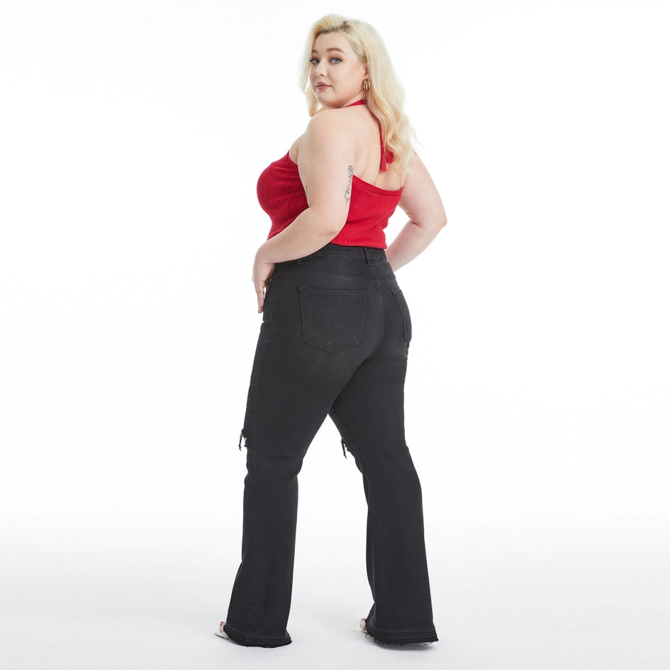 Mid Rise Flare Jeans with Raw Hem BLACK-Jeans-BAYEAS-14W-BLACK-Urbanheer