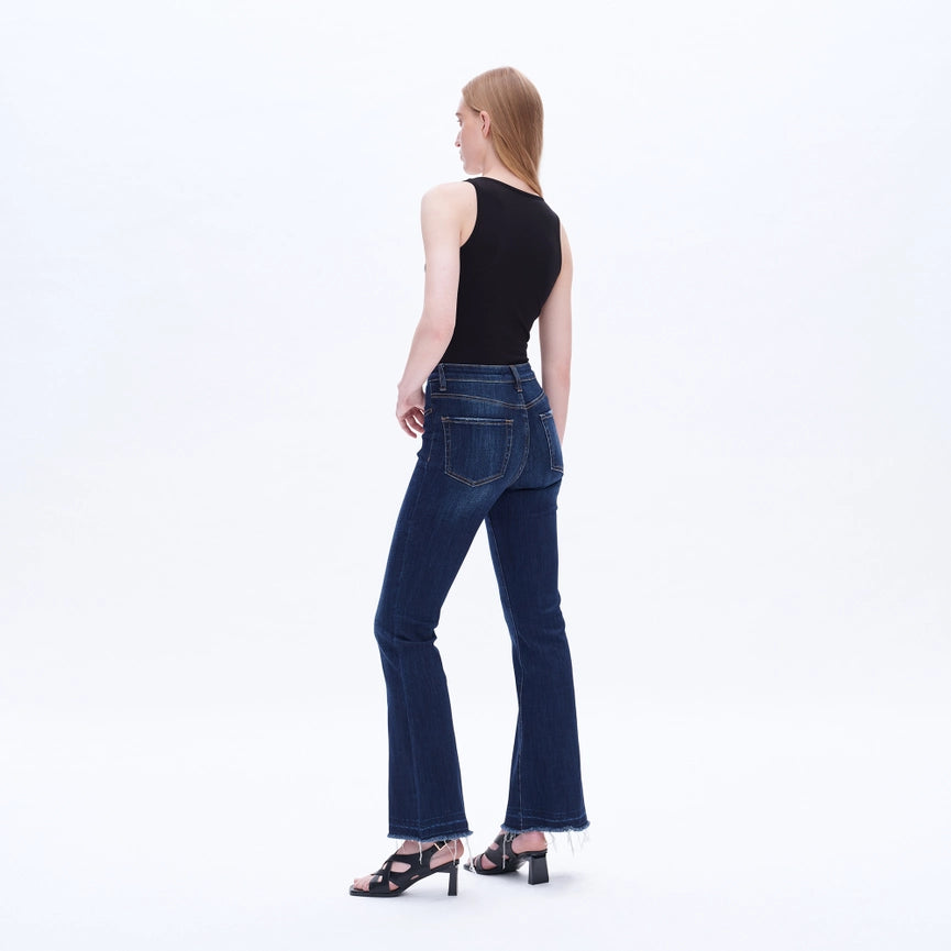 Mid Rise Flare Jeans with Raw Hem DARK BLUE-Jeans-BAYEAS-24-DARK BLUE-Urbanheer