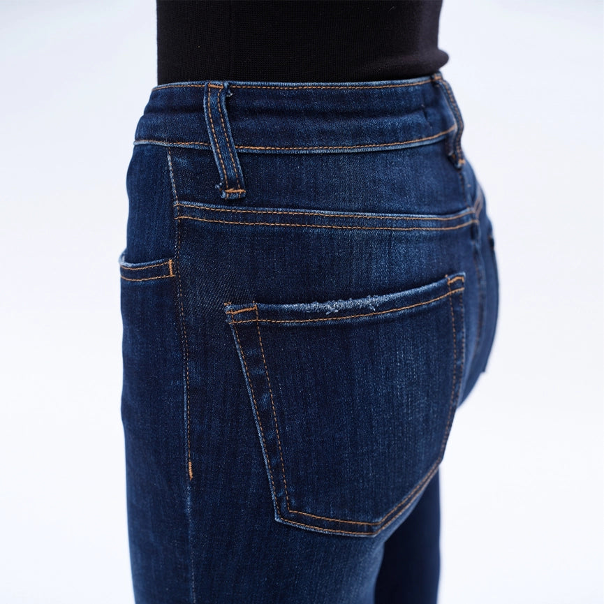Mid Rise Flare Jeans with Raw Hem DARK BLUE-Jeans-BAYEAS-24-DARK BLUE-Urbanheer