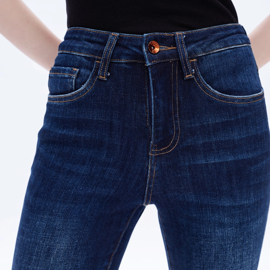Mid Rise Flare Jeans with Raw Hem DARK BLUE-Jeans-BAYEAS-24-DARK BLUE-Urbanheer