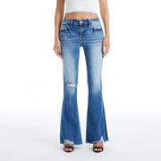Mid Rise Flare Jeans with Raw Hem MEDIUM BLUE-Jeans-BAYEAS-24-MEDIUM BLUE-Urbanheer
