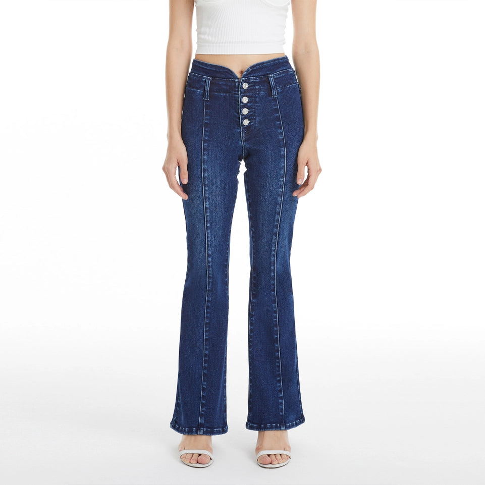 Mid Rise Flare Jeans(Finished Hem,Button Fly) LOVELY-Jeans-BAYEAS-24-LOVELY-Urbanheer