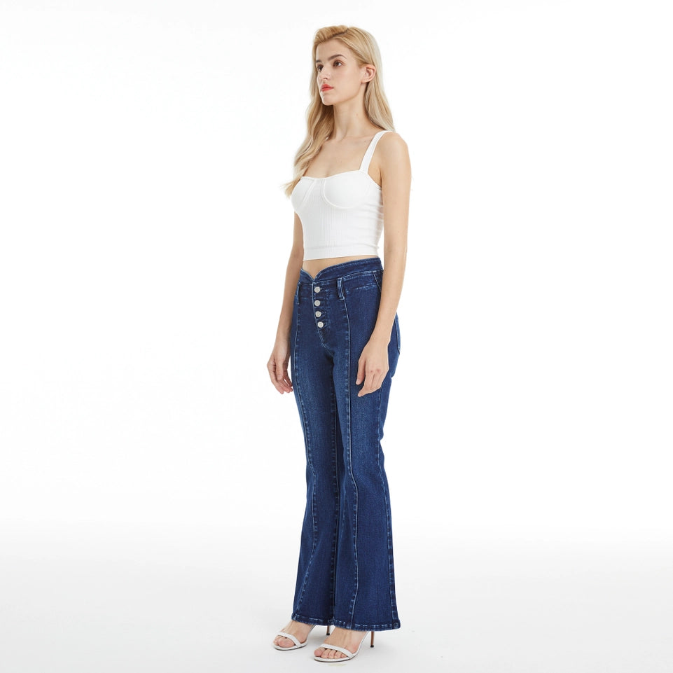 Mid Rise Flare Jeans(Finished Hem,Button Fly) LOVELY-Jeans-BAYEAS-24-LOVELY-Urbanheer