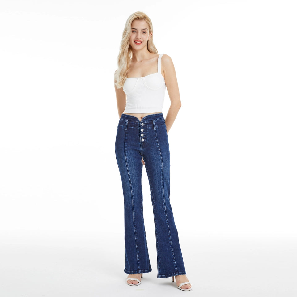Mid Rise Flare Jeans(Finished Hem,Button Fly) LOVELY-Jeans-BAYEAS-24-LOVELY-Urbanheer