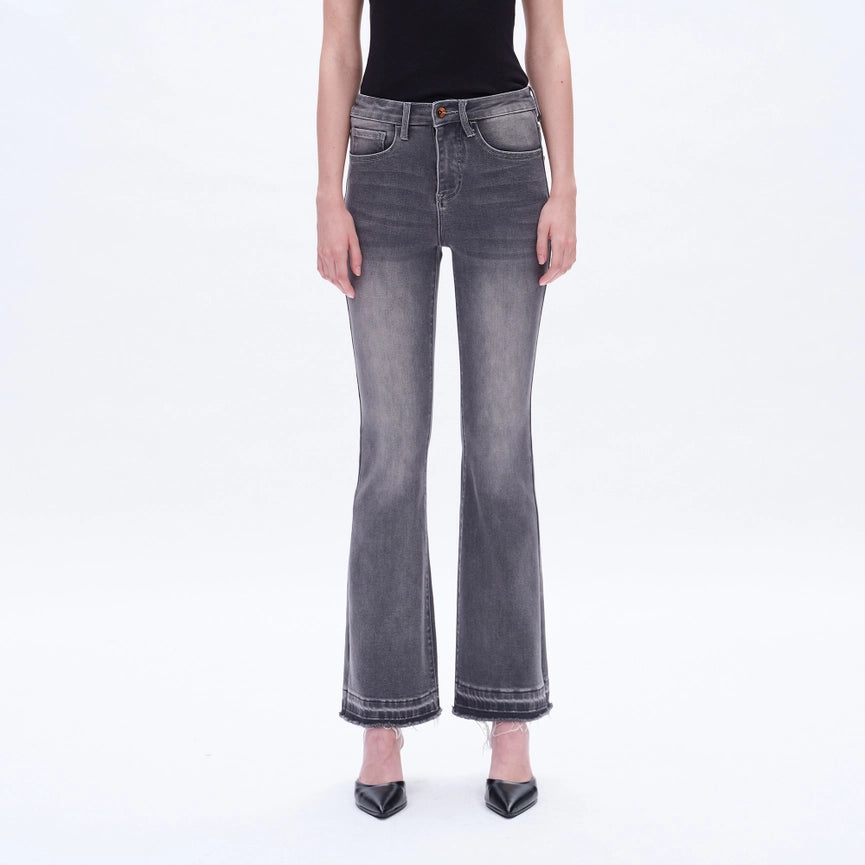 Mid Rise Flare Leg Jeans with Raw Hem GRAY-Jeans-BAYEAS-24-GRAY-Urbanheer
