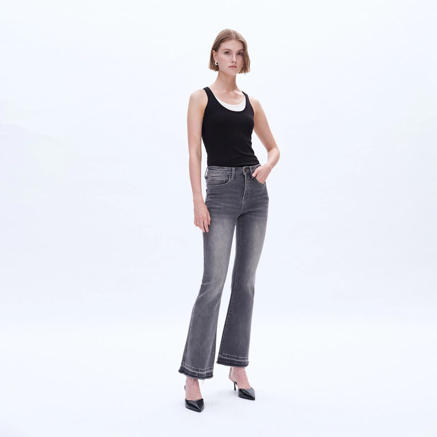 Mid Rise Flare Leg Jeans with Raw Hem GRAY-Jeans-BAYEAS-24-GRAY-Urbanheer