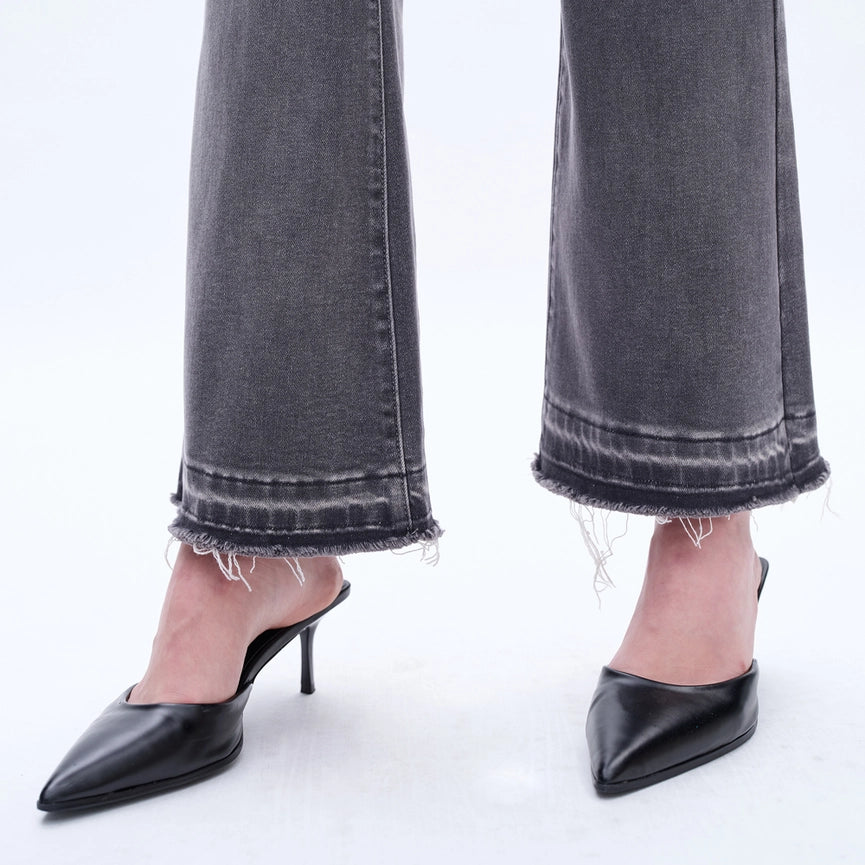 Mid Rise Flare Leg Jeans with Raw Hem GRAY-Jeans-BAYEAS-24-GRAY-Urbanheer