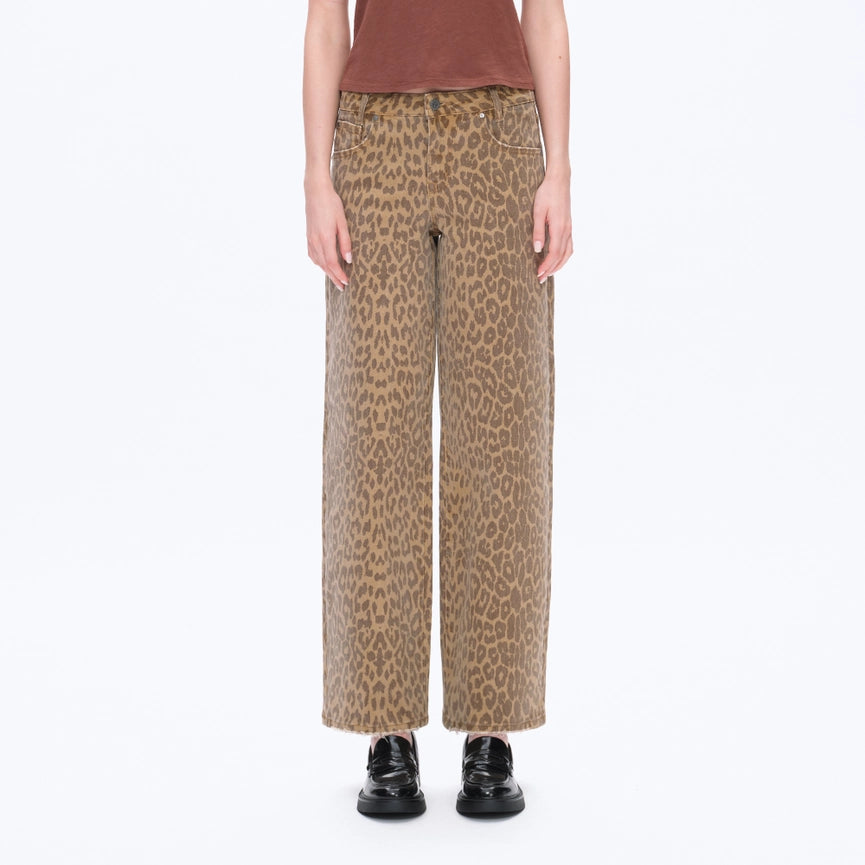 Mid Rise Leopard Print Straight Pants Finished-Pants-BAYEAS-24-LEOPARD-Urbanheer