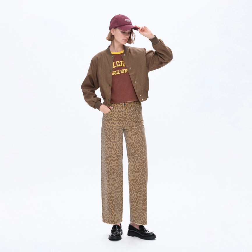 Mid Rise Leopard Print Straight Pants Finished-Pants-BAYEAS-24-LEOPARD-Urbanheer