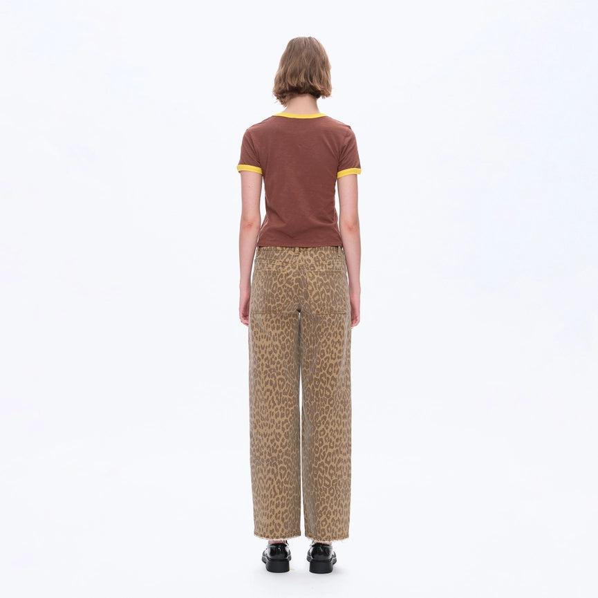 Mid Rise Leopard Print Straight Pants Finished-Pants-BAYEAS-24-LEOPARD-Urbanheer