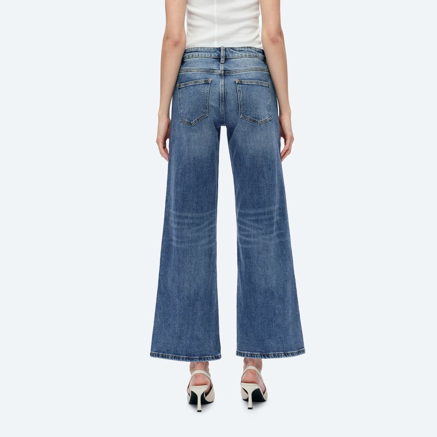 Mid Rise Relaxed Straight Jeans with Finished Hem CHILLY BLUE-Jeans-BAYEAS-26-CHILLY BLUE-Urbanheer