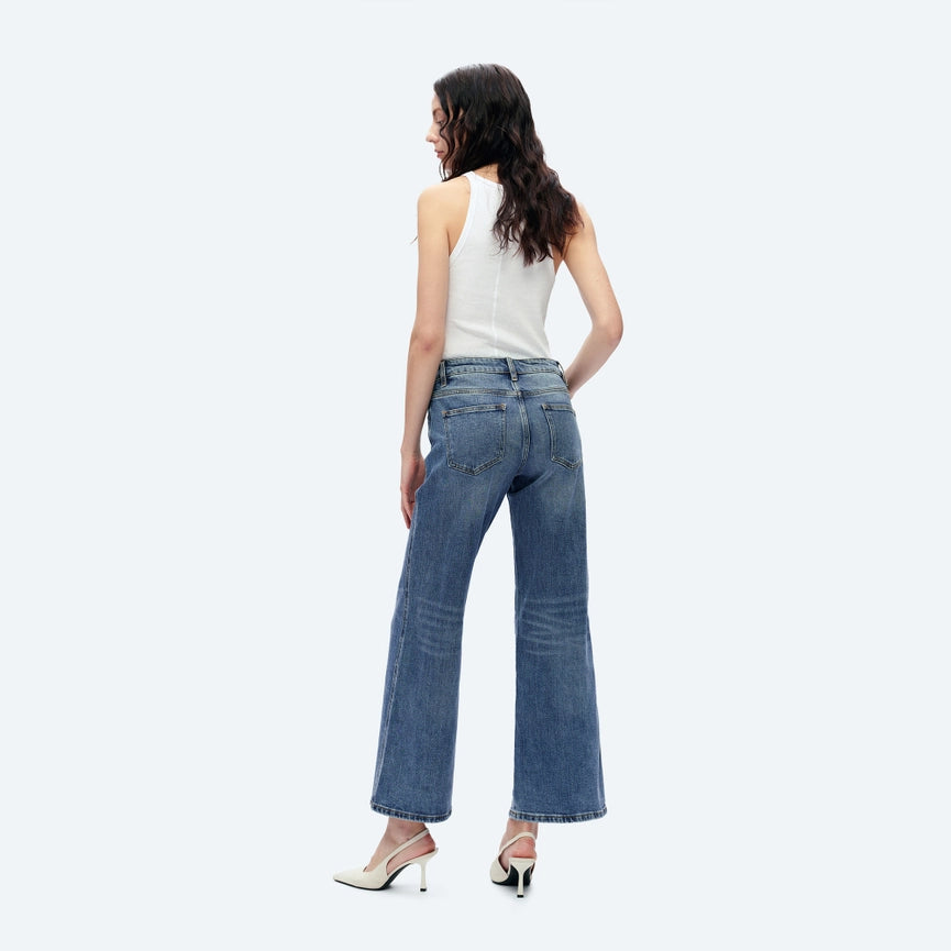 Mid Rise Relaxed Straight Jeans with Finished Hem CHILLY BLUE-Jeans-BAYEAS-26-CHILLY BLUE-Urbanheer