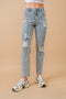 Mid Rise Rhinestone Fringe Denim Jeans Light Wash-Jeans-Blue B-S-LIGHT WASH-Urbanheer