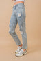 Mid Rise Rhinestone Fringe Denim Jeans Light Wash-Jeans-Blue B-S-LIGHT WASH-Urbanheer